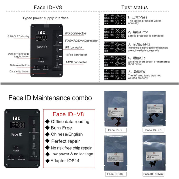 I2C FACE ID V8 PROGRAMMER FIXTURE FOR IPHONE X/XS/XSMAX/XR/11/11PRO/11PROMAX/12/12PRO/12MINI/12PROMAX