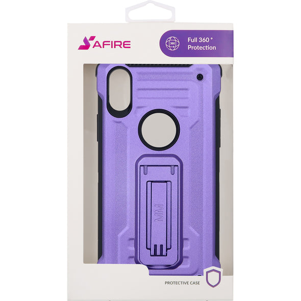 SAFIRE iPhone X / XS Kickstand w/ Tempered Glass Case Purple