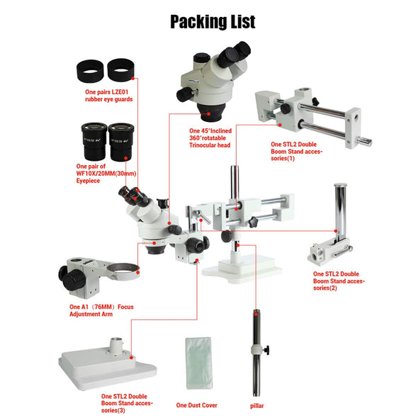 SZM7045-STL2 Double-Arm Boom Trinocular Stereo Zoom Industrial Microscope with LED lights- 90X