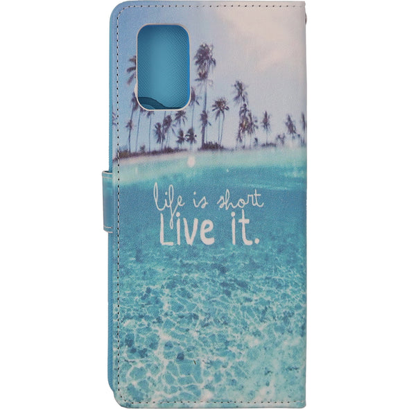 Safire A02S Vegan Design Wallet Case Live Life Blue