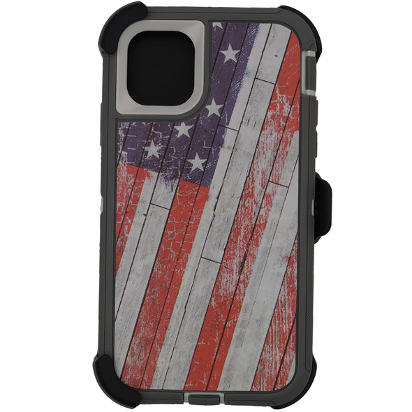 Brilliance HEAVY DUTY iPhone 11 Camo Series Case Wooden American Flag