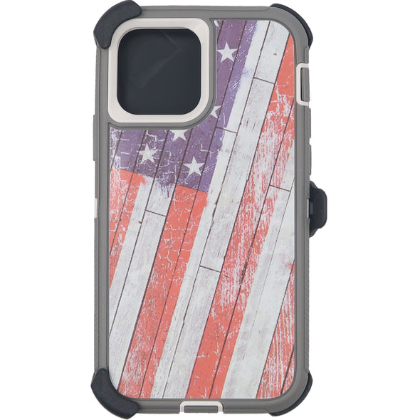 Brilliance HEAVY DUTY iPhone 12 / iPhone 12 Pro Camo Series Case Wooden American Flag