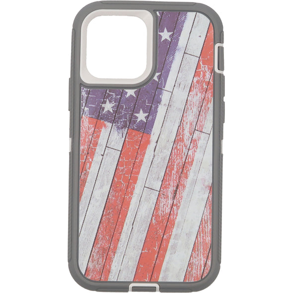 Brilliance HEAVY DUTY iPhone 12 / iPhone 12 Pro Camo Series Case Wooden American Flag