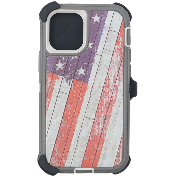 Brilliance HEAVY DUTY iPhone 12 Mini Camo Series Case Wooden American Flag