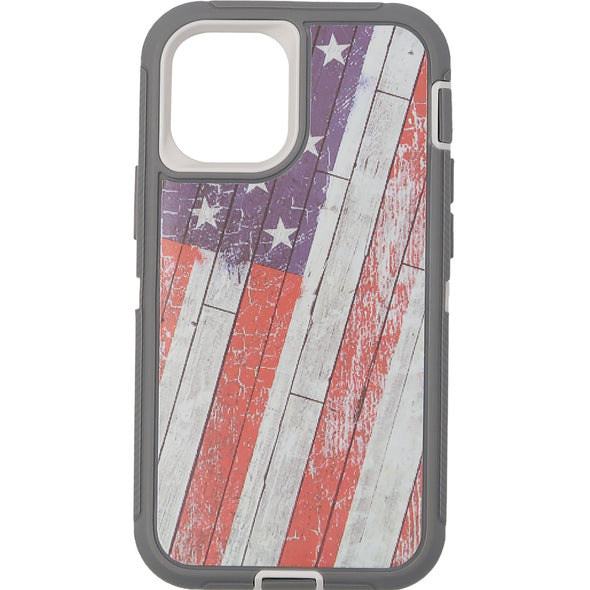 Brilliance HEAVY DUTY iPhone 12 Mini Camo Series Case Wooden American Flag