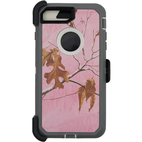 Brilliance HEAVY DUTY iPhone 7 Plus / 8 Plus Camo Series Case with Circle Hole Pink and White