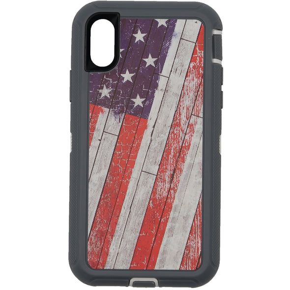 Brilliance HEAVY DUTY iPhone X / XS Camo Series Case Wooden American Flag