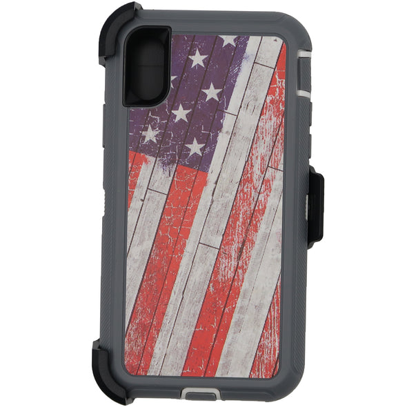 Brilliance HEAVY DUTY iPhone X / XS Camo Series Case Wooden American Flag