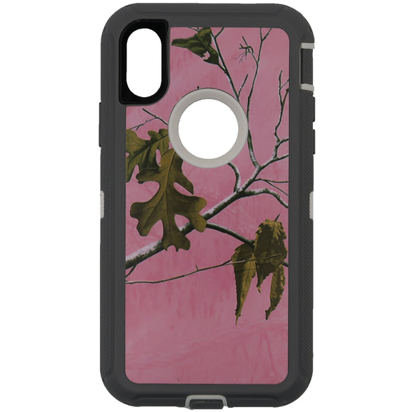 Brilliance HEAVY DUTY iPhone X / XS Camo Series Case with Circle Hole Pink and White