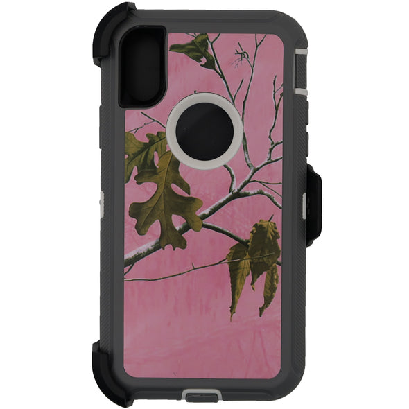 Brilliance HEAVY DUTY iPhone X / XS Camo Series Case with Circle Hole Pink and White