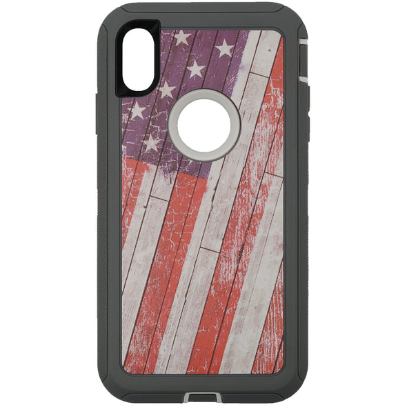 Brilliance HEAVY DUTY iPhone XS Max Camo Series Case with Circle Hole Wooden American Flag