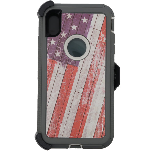 Brilliance HEAVY DUTY iPhone XS Max Camo Series Case with Circle Hole Wooden American Flag