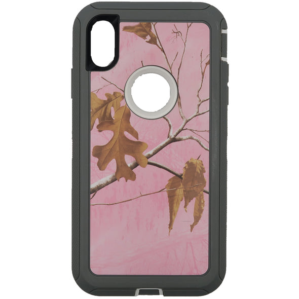 Brilliance HEAVY DUTY iPhone XS Max Camo Series Case with Circle Hole Pink and White