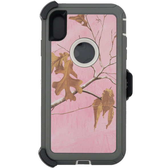 Brilliance HEAVY DUTY iPhone XS Max Camo Series Case with Circle Hole Pink and White